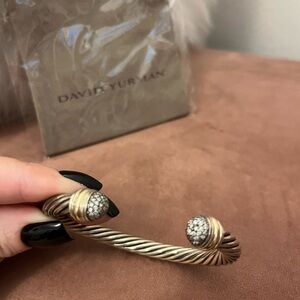 David Yurman 7mm silver classic cable bracelet, diamonds and 18kt yellow gold